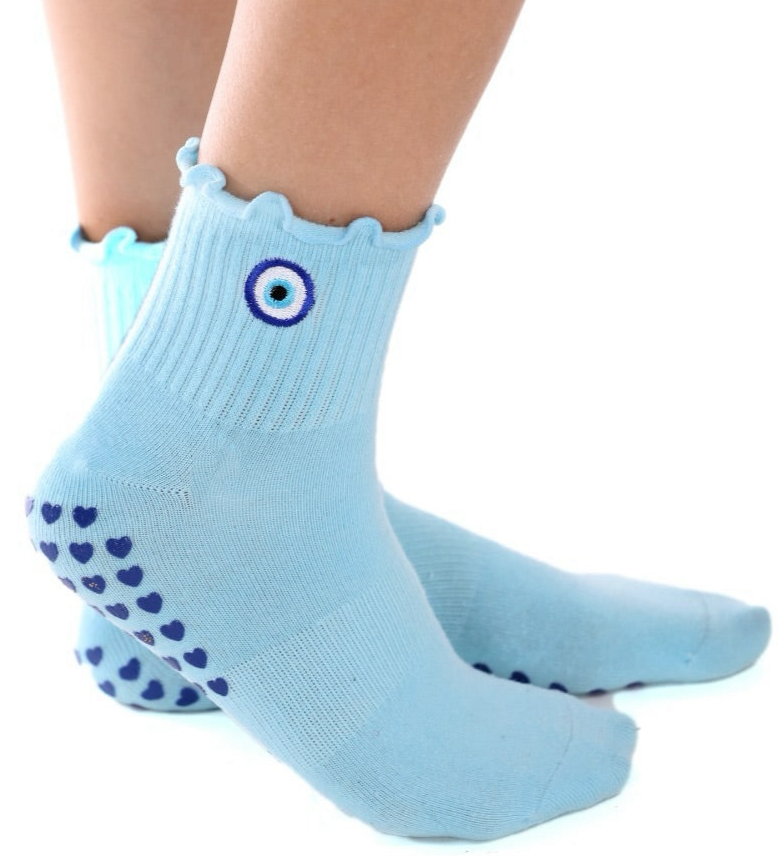 “No Bad Vibes” Grip Socks – Evil Eye Edition
