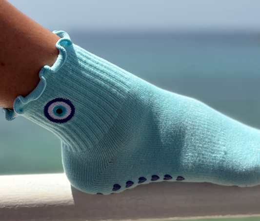 “No Bad Vibes” Grip Socks – Evil Eye Edition